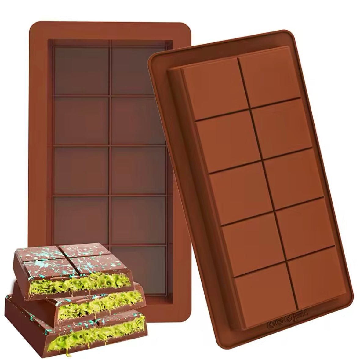 Chocolate Bar Mold Non-Stick Reusable Food
Grade Silicone Break Apart Chocolate Bar Mold for Dubai Chocolate Bar Pistachio