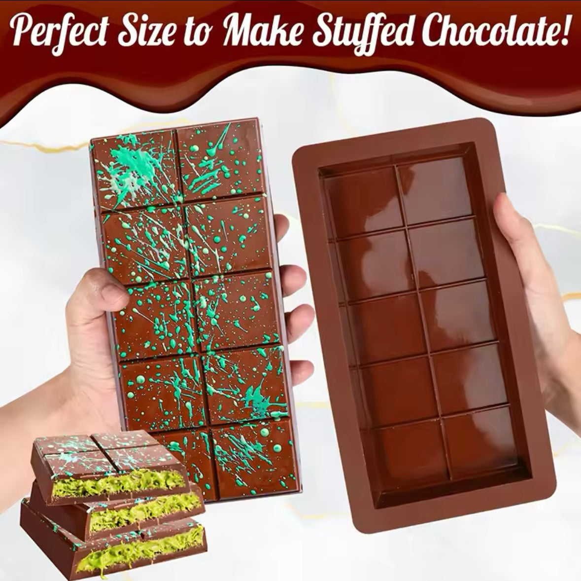 Chocolate Bar Mold Non-Stick Reusable Food
Grade Silicone Break Apart Chocolate Bar Mold for Dubai Chocolate Bar Pistachio