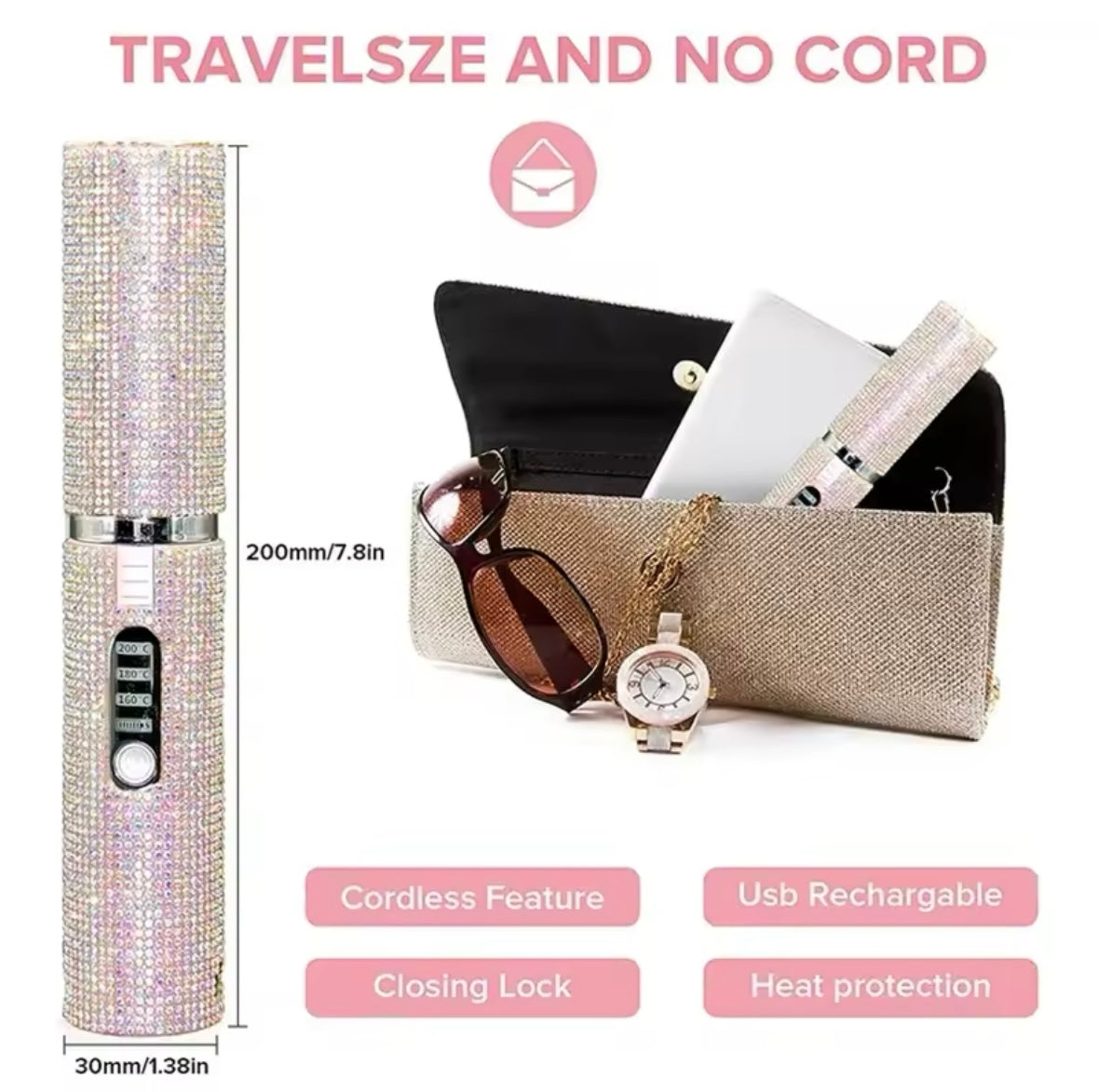 2-IN-1 Electric USB Hair Straightener Curler Fashion
Colored Diamond Design Wireless Travel Hair
Straightening Styler Brush