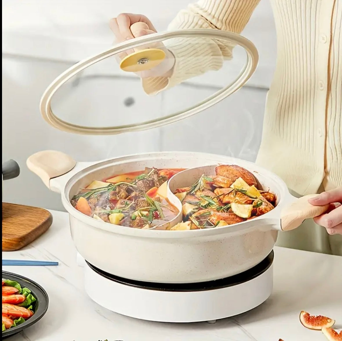 Nonstick Hot Pot with Dual Compartment